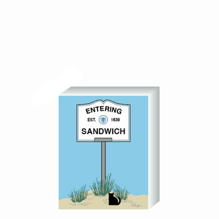 Wooden 3/4" Replica with  'Entering Sandwich' sign design on a blue background