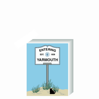Wooden 3/4" Replica with a sign designating 'Entering Yarmouth' on a blue background