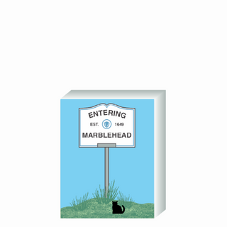 Wooden 3/4" Replica with a sign designating 'Entering Marblehead' on a blue background