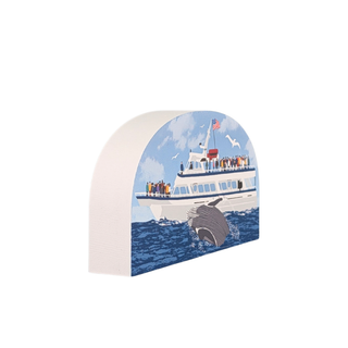 3/4" thick wooden model with a boat and whale design on a white background