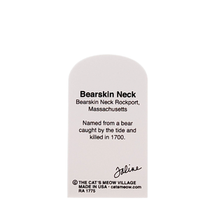 3/4" thick wooden replica for 'Bearskin Neck' with text and branding on a white background