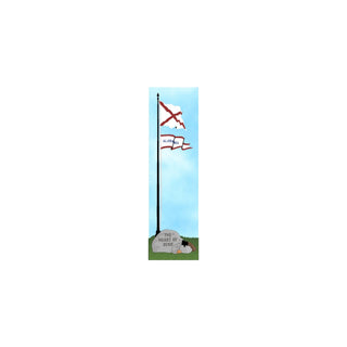 3/4" wooden replica with an illustration of a flag with red and white design on a blue background