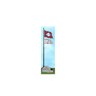 3/4" wooden replica with an illustration of Flag of Arkansas with a blue sky background