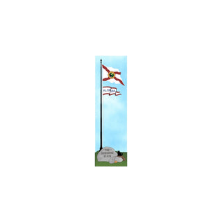 3/4" thick wooden Florida state flag on a pole with a stone marker reading 'The Sunshine State' against a blue sky.