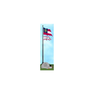 3/4" wooden replica with an illustration of the Georgia state flag on a pole with a stone marker reading 'The Peach State' and a cartoonish bear.