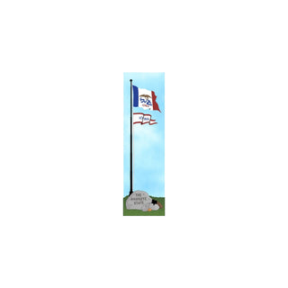 3/4" thick wooden Illustration of an Iowa flag on a pole with a stone marker below.