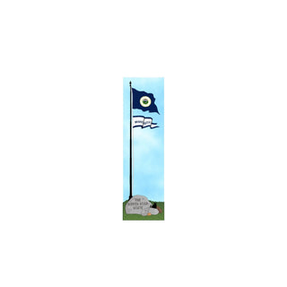 3/4" thick wooden Flag of Minnesota with a banner and a stone with 'The Star-Spangled Banner' text on a blue background