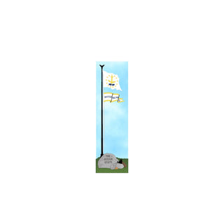 3/4" thick wooden cutout of a Flagpole with a flag and a stone with 'The Ocean State' text against a blue sky.