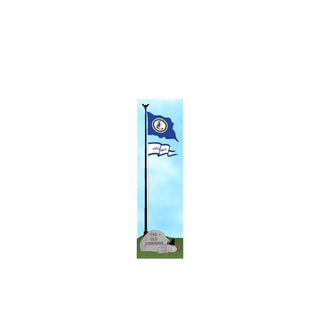 3/4" thick wooden cutout of a Flag of Virginia with a blue background