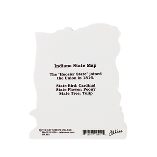 White Indiana state-shaped 3/4" thick wooden model with black text on a white background